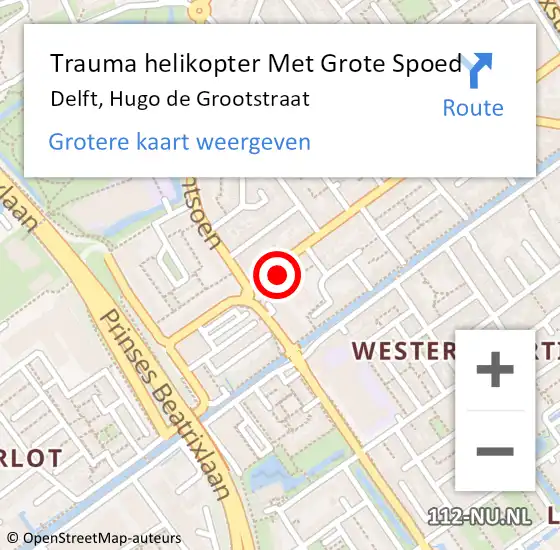 Locatie op kaart van de 112 melding: Trauma helikopter Met Grote Spoed Naar Delft, Hugo de Grootstraat op 9 maart 2023 21:35