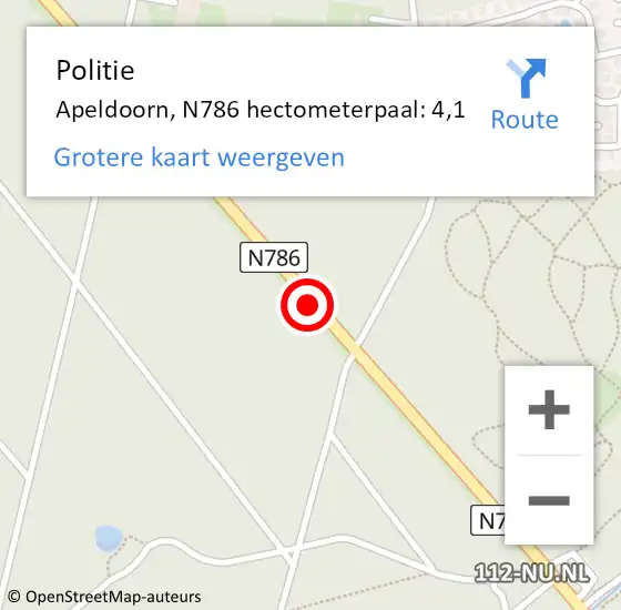 Locatie op kaart van de 112 melding: Politie Apeldoorn, N786 hectometerpaal: 4,1 op 9 maart 2023 22:28