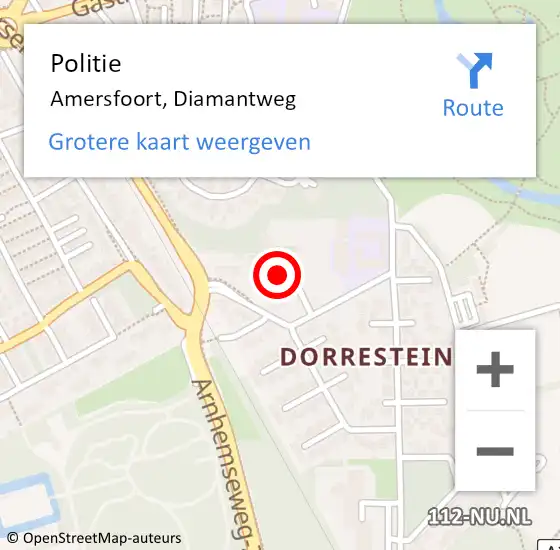 Locatie op kaart van de 112 melding: Politie Amersfoort, Diamantweg op 9 maart 2023 22:29