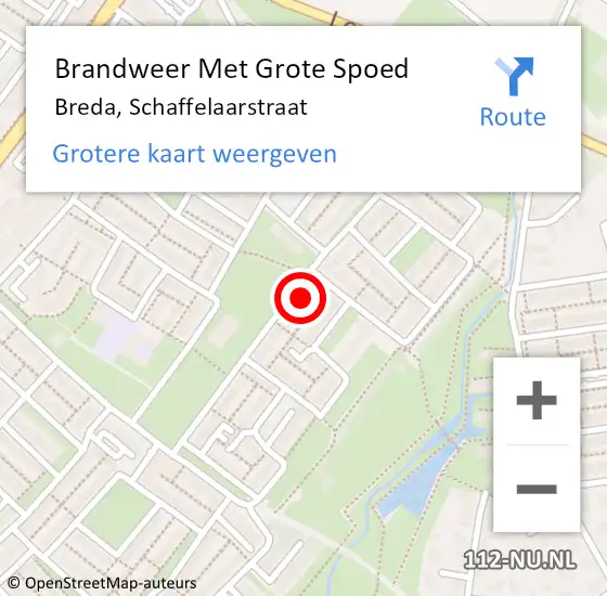 Locatie op kaart van de 112 melding: Brandweer Met Grote Spoed Naar Breda, Schaffelaarstraat op 9 maart 2023 22:37