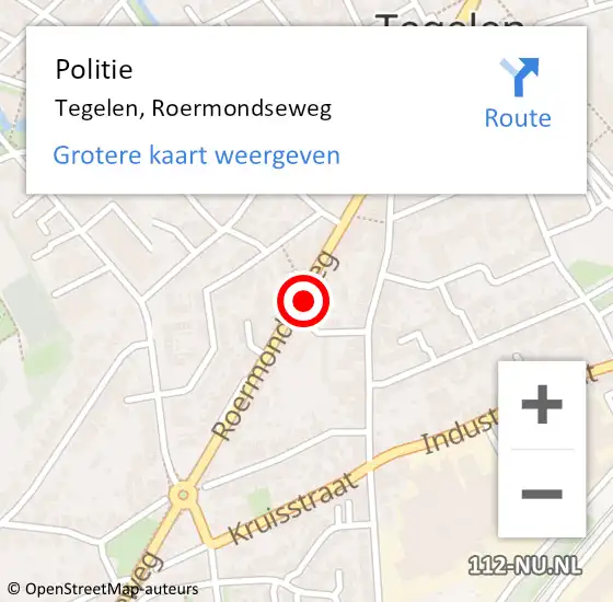 Locatie op kaart van de 112 melding: Politie Tegelen, Roermondseweg op 9 maart 2023 22:44