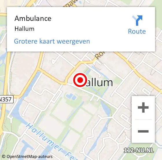 Locatie op kaart van de 112 melding: Ambulance Hallum op 9 maart 2023 22:46
