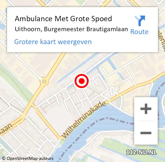 Locatie op kaart van de 112 melding: Ambulance Met Grote Spoed Naar Uithoorn, Burgemeester Brautigamlaan op 9 maart 2023 22:48