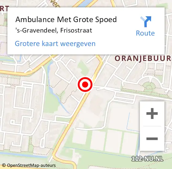 Locatie op kaart van de 112 melding: Ambulance Met Grote Spoed Naar 's-Gravendeel, Frisostraat op 9 maart 2023 22:51