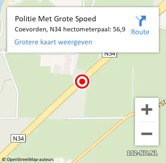 Locatie op kaart van de 112 melding: Politie Met Grote Spoed Naar Coevorden, N34 hectometerpaal: 56,9 op 9 maart 2023 22:52