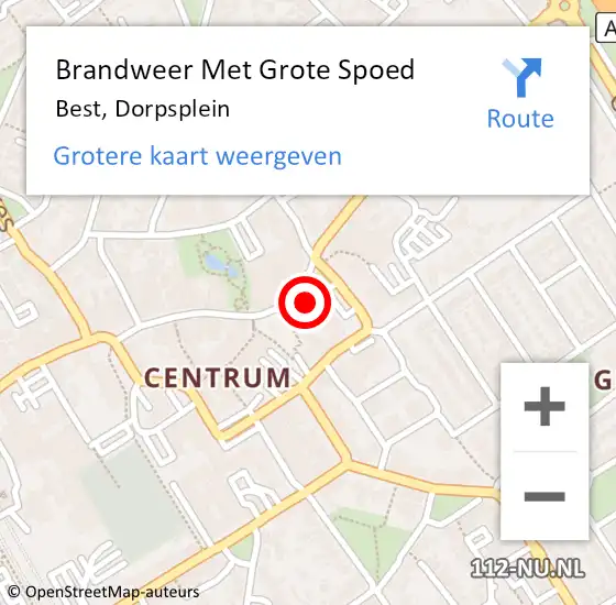 Locatie op kaart van de 112 melding: Brandweer Met Grote Spoed Naar Best, Dorpsplein op 9 maart 2023 23:08