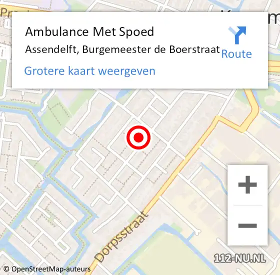 Locatie op kaart van de 112 melding: Ambulance Met Spoed Naar Assendelft, Burgemeester de Boerstraat op 10 maart 2023 00:07