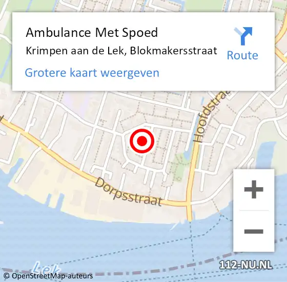 Locatie op kaart van de 112 melding: Ambulance Met Spoed Naar Krimpen aan de Lek, Blokmakersstraat op 10 maart 2023 00:41