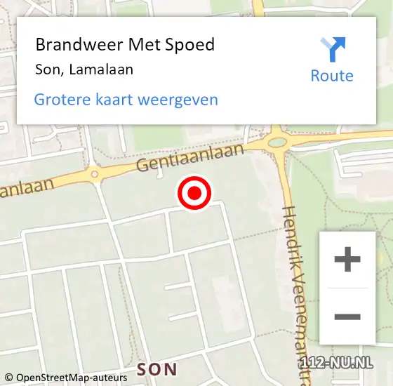 Locatie op kaart van de 112 melding: Brandweer Met Spoed Naar Son, Lamalaan op 10 maart 2023 01:21