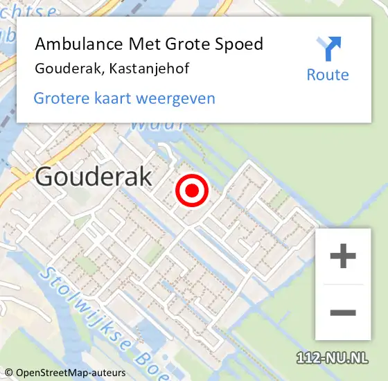 Locatie op kaart van de 112 melding: Ambulance Met Grote Spoed Naar Gouderak, Kastanjehof op 10 maart 2023 01:40