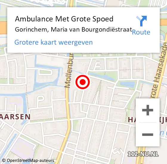 Locatie op kaart van de 112 melding: Ambulance Met Grote Spoed Naar Gorinchem, Maria van Bourgondiëstraat op 10 maart 2023 06:30