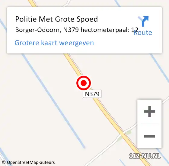 Locatie op kaart van de 112 melding: Politie Met Grote Spoed Naar Borger-Odoorn, N379 hectometerpaal: 12 op 10 maart 2023 06:58