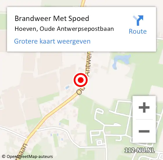 Locatie op kaart van de 112 melding: Brandweer Met Spoed Naar Hoeven, Oude Antwerpsepostbaan op 10 maart 2023 07:16