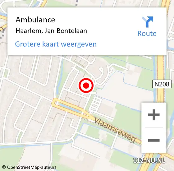 Locatie op kaart van de 112 melding: Ambulance Haarlem, Jan Bontelaan op 18 augustus 2014 12:32