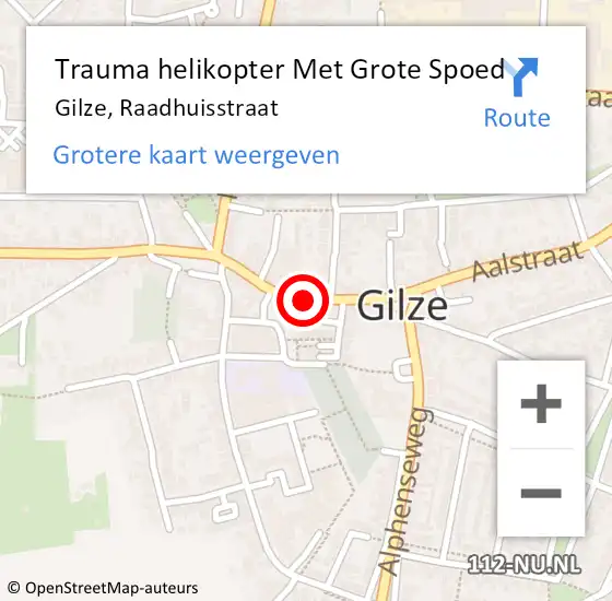 Locatie op kaart van de 112 melding: Trauma helikopter Met Grote Spoed Naar Gilze, Raadhuisstraat op 10 maart 2023 07:21