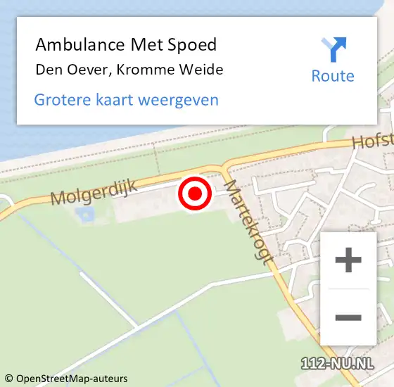 Locatie op kaart van de 112 melding: Ambulance Met Spoed Naar Den Oever, Kromme Weide op 10 maart 2023 08:01