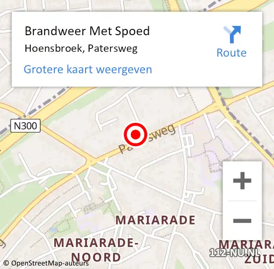 Locatie op kaart van de 112 melding: Brandweer Met Spoed Naar Hoensbroek, Patersweg op 10 maart 2023 08:27