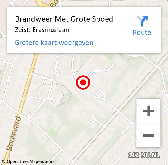 Locatie op kaart van de 112 melding: Brandweer Met Grote Spoed Naar Zeist, Erasmuslaan op 10 maart 2023 09:49