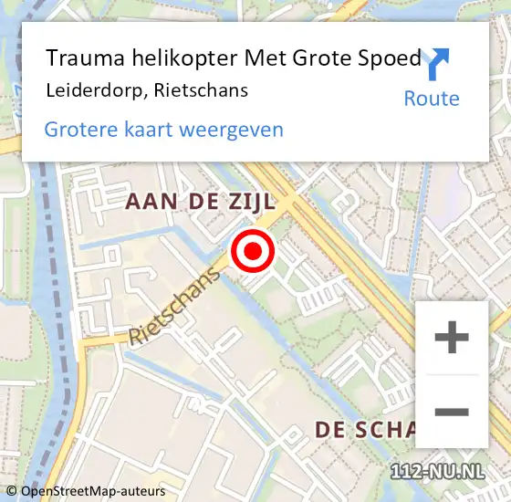Locatie op kaart van de 112 melding: Trauma helikopter Met Grote Spoed Naar Leiderdorp, Rietschans op 10 maart 2023 10:01