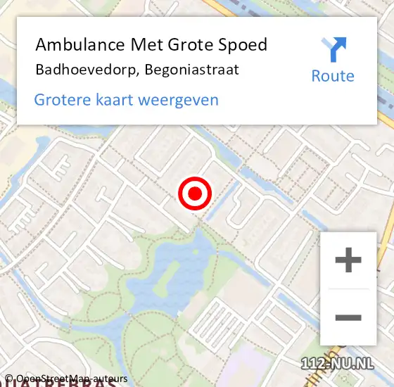 Locatie op kaart van de 112 melding: Ambulance Met Grote Spoed Naar Badhoevedorp, Begoniastraat op 10 maart 2023 10:04