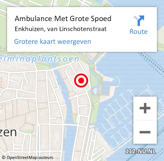 Locatie op kaart van de 112 melding: Ambulance Met Grote Spoed Naar Enkhuizen, van Linschotenstraat op 10 maart 2023 10:15