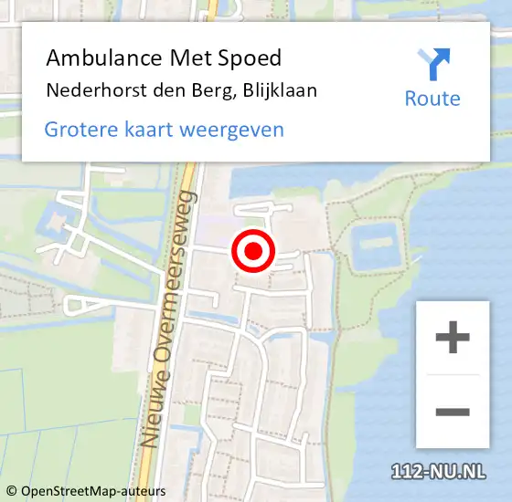 Locatie op kaart van de 112 melding: Ambulance Met Spoed Naar Nederhorst den Berg, Blijklaan op 11 oktober 2013 20:48