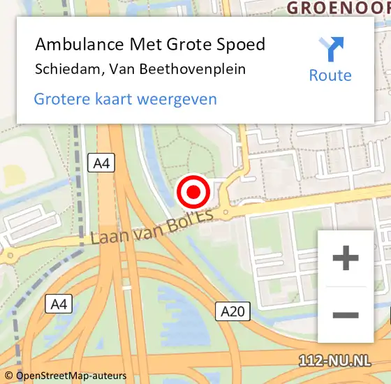 Locatie op kaart van de 112 melding: Ambulance Met Grote Spoed Naar Schiedam, Van Beethovenplein op 10 maart 2023 11:41