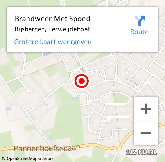 Locatie op kaart van de 112 melding: Brandweer Met Spoed Naar Rijsbergen, Terweijdehoef op 10 maart 2023 12:31