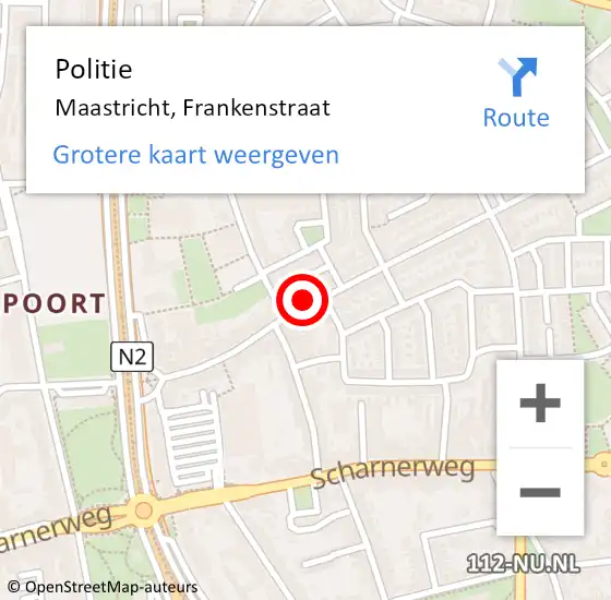 Locatie op kaart van de 112 melding: Politie Maastricht, Frankenstraat op 10 maart 2023 12:47