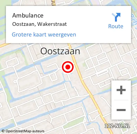 Locatie op kaart van de 112 melding: Ambulance Oostzaan, Wakerstraat op 10 maart 2023 12:47