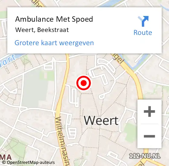 Locatie op kaart van de 112 melding: Ambulance Met Spoed Naar Weert, Beekstraat op 10 maart 2023 12:49