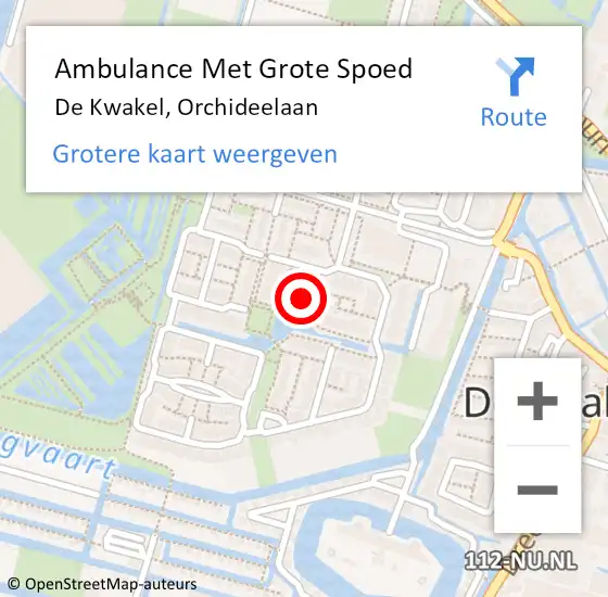 Locatie op kaart van de 112 melding: Ambulance Met Grote Spoed Naar De Kwakel, Orchideelaan op 10 maart 2023 13:24