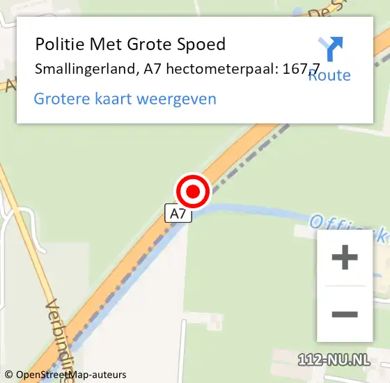 Locatie op kaart van de 112 melding: Politie Met Grote Spoed Naar Smallingerland, A7 hectometerpaal: 167,7 op 10 maart 2023 14:12