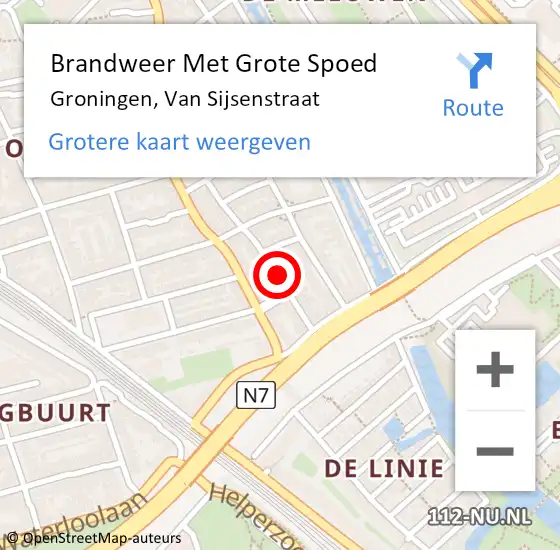 Locatie op kaart van de 112 melding: Brandweer Met Grote Spoed Naar Groningen, Van Sijsenstraat op 10 maart 2023 14:13