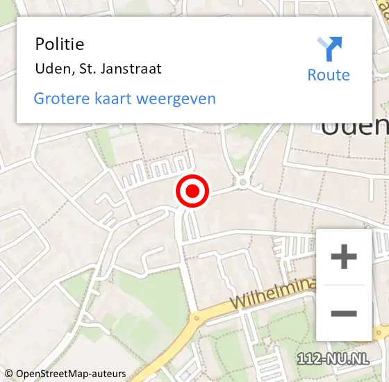 Locatie op kaart van de 112 melding: Politie Uden, St. Janstraat op 10 maart 2023 14:14