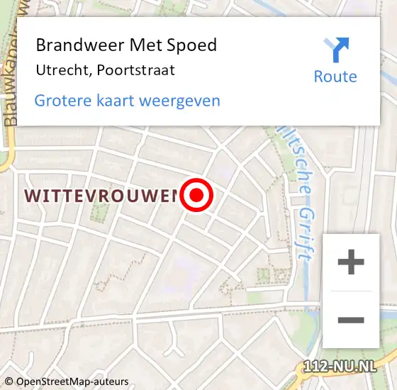 Locatie op kaart van de 112 melding: Brandweer Met Spoed Naar Utrecht, Poortstraat op 10 maart 2023 14:29