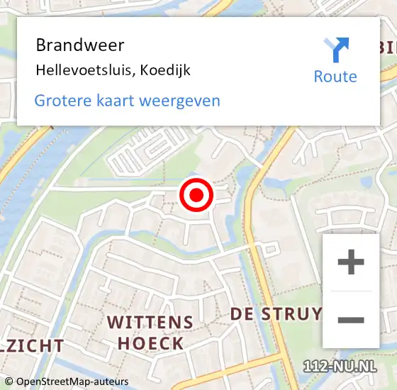 Locatie op kaart van de 112 melding: Brandweer Hellevoetsluis, Koedijk op 10 maart 2023 15:39