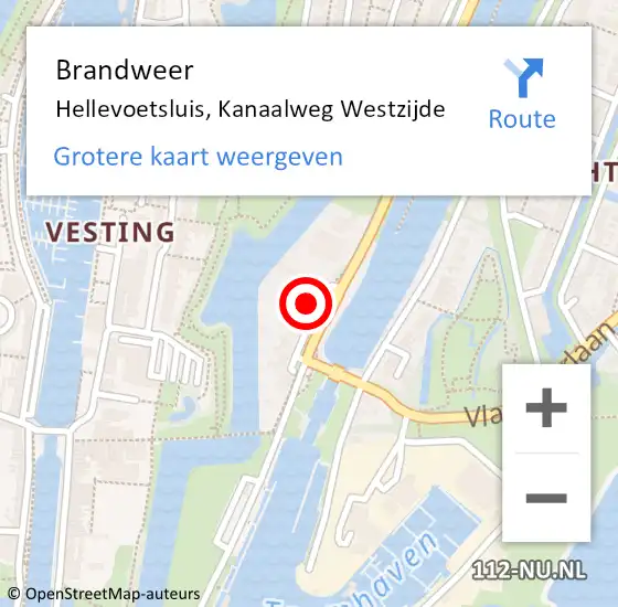 Locatie op kaart van de 112 melding: Brandweer Hellevoetsluis, Kanaalweg Westzijde op 10 maart 2023 16:07