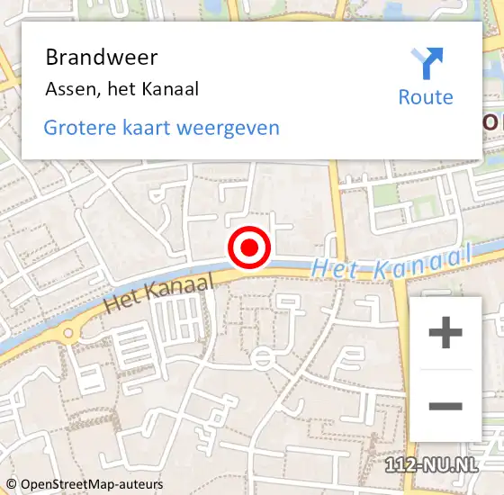 Locatie op kaart van de 112 melding: Brandweer Assen, het Kanaal op 10 maart 2023 16:22