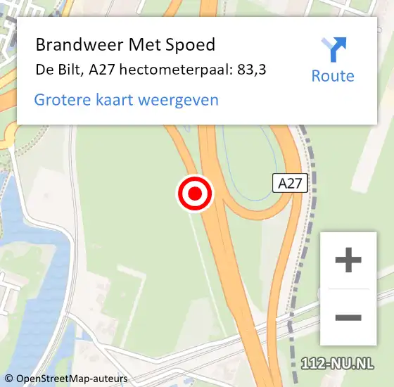 Locatie op kaart van de 112 melding: Brandweer Met Spoed Naar De Bilt, A27 hectometerpaal: 83,3 op 10 maart 2023 16:26