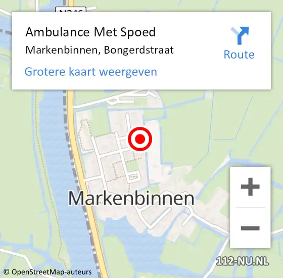 Locatie op kaart van de 112 melding: Ambulance Met Spoed Naar Markenbinnen, Bongerdstraat op 18 augustus 2014 13:29