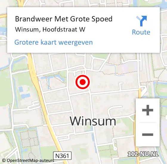 Locatie op kaart van de 112 melding: Brandweer Met Grote Spoed Naar Winsum, Hoofdstraat W op 10 maart 2023 16:37