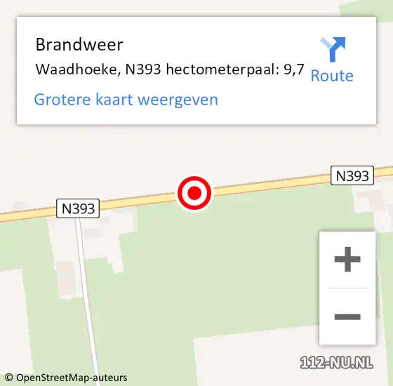 Locatie op kaart van de 112 melding: Brandweer Waadhoeke, N393 hectometerpaal: 9,7 op 10 maart 2023 16:58