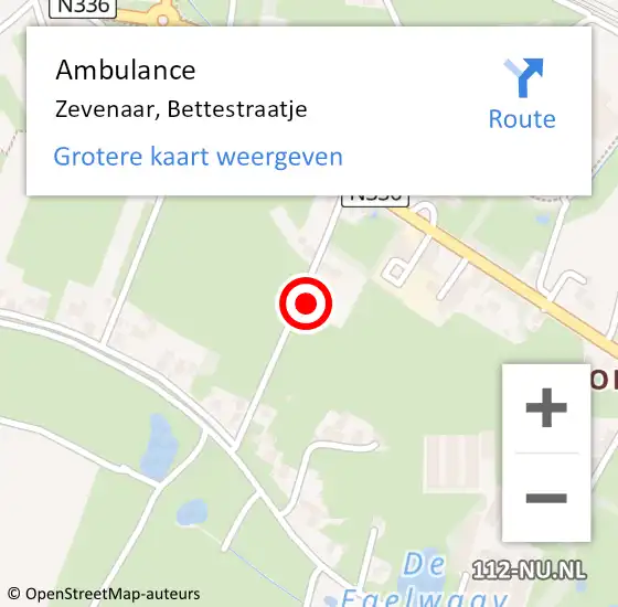 Locatie op kaart van de 112 melding: Ambulance Zevenaar, Bettestraatje op 18 augustus 2014 13:32