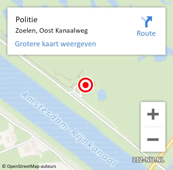 Locatie op kaart van de 112 melding: Politie Zoelen, Oost Kanaalweg op 10 maart 2023 17:03