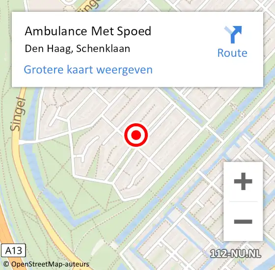 Locatie op kaart van de 112 melding: Ambulance Met Spoed Naar Den Haag, Schenklaan op 10 maart 2023 17:16