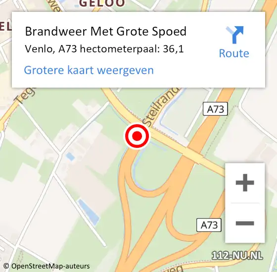 Locatie op kaart van de 112 melding: Brandweer Met Grote Spoed Naar Venlo, A73 hectometerpaal: 36,1 op 10 maart 2023 17:33