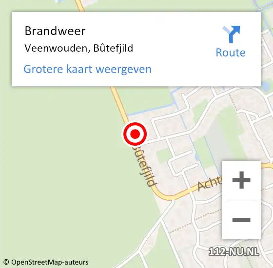 Locatie op kaart van de 112 melding: Brandweer Veenwouden, Bûtefjild op 10 maart 2023 17:46