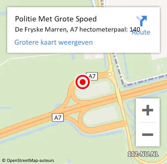 Locatie op kaart van de 112 melding: Politie Met Grote Spoed Naar De Fryske Marren, A7 hectometerpaal: 140 op 10 maart 2023 18:30