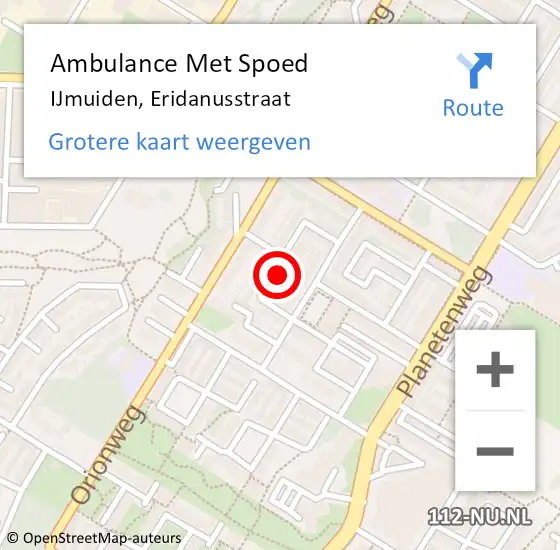 Locatie op kaart van de 112 melding: Ambulance Met Spoed Naar IJmuiden, Eridanusstraat op 10 maart 2023 18:51